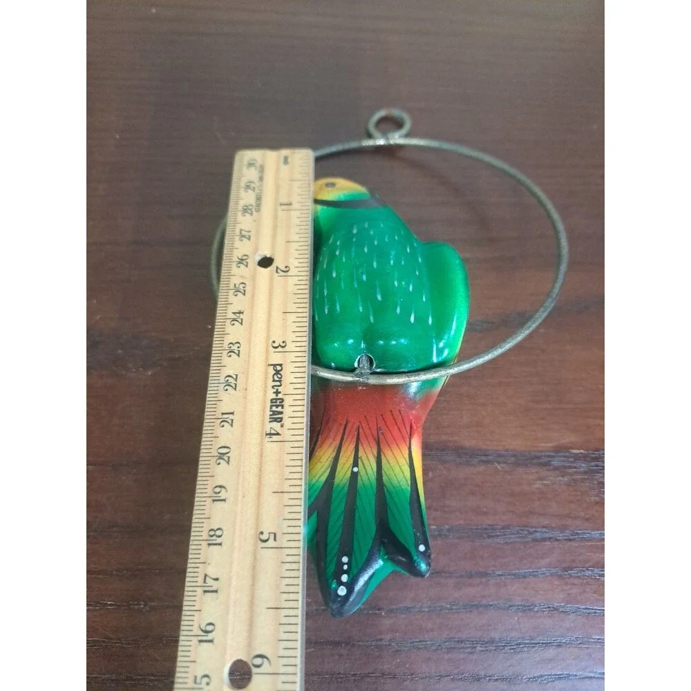 Vintage Mexican Folk Art Pottery Hand Painted Hanging Parrot 6